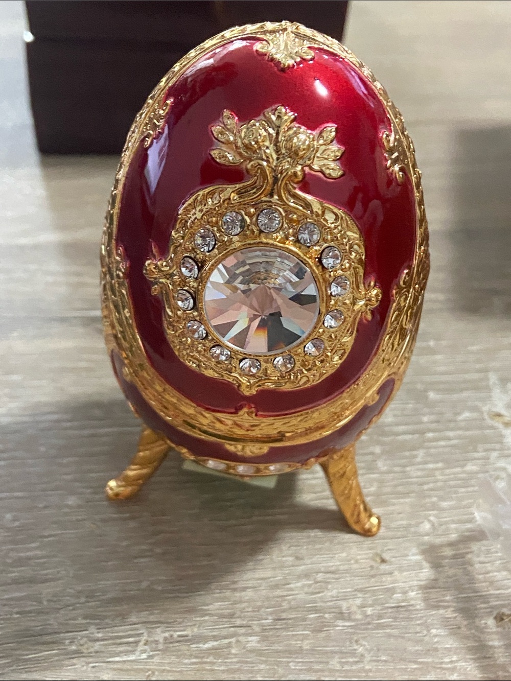 Vintage Splendid Red and Gold Jeweled Egg Trinket Music Box “Lara’s Theme” Japan